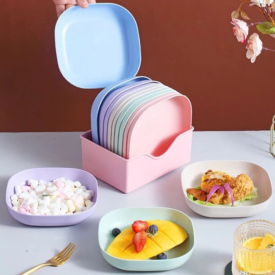 10 Pcs Plastic Dinner Plates Set with Storage Stand