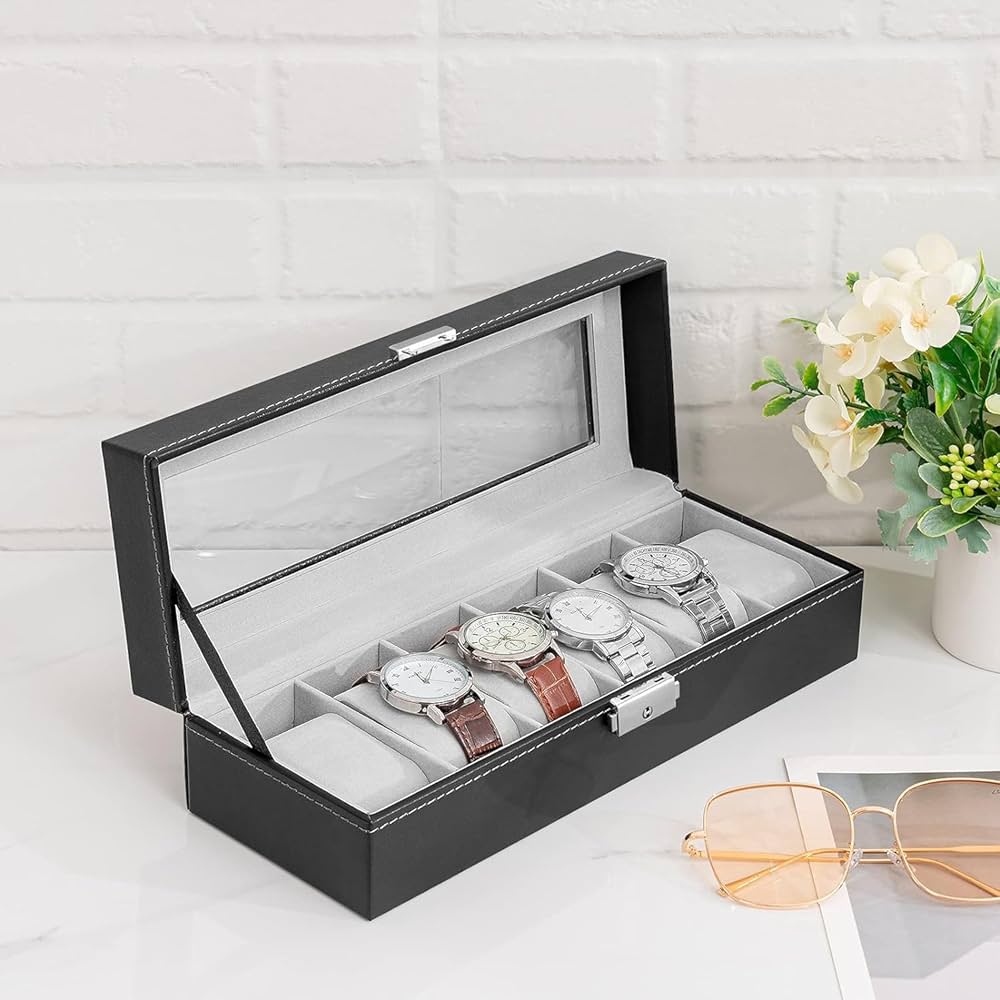 Premium 6 Slot PU Leather Watch Storage Case Luxury Watch Organizer Box