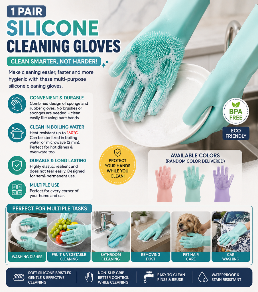 1 Pair Silicone Cleaning Gloves Multipurpose Scrubbing & Cleaning Gloves