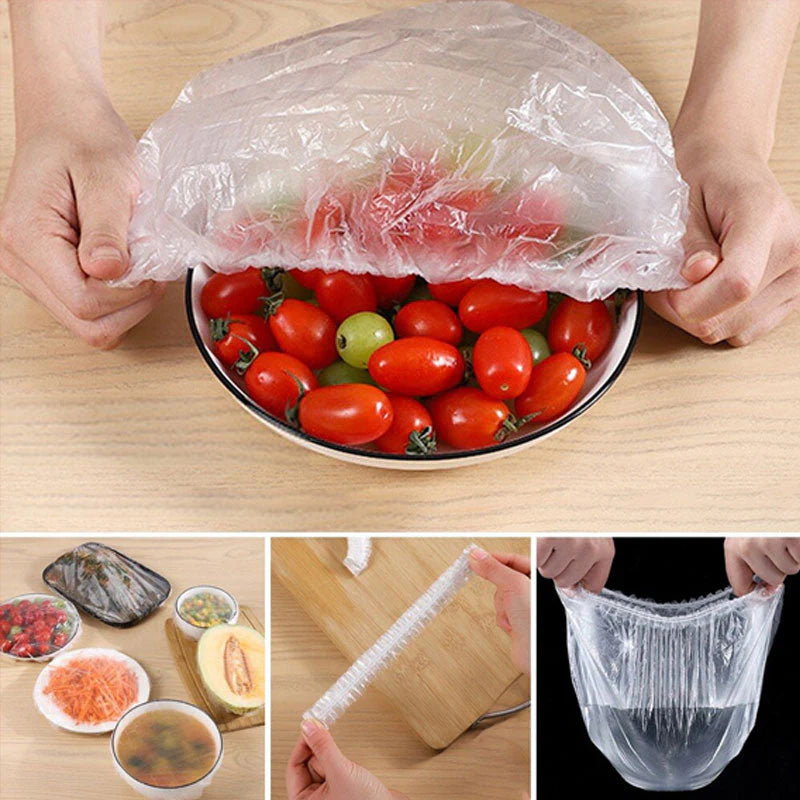 100PCS Elastic Food Covers Disposable Stretch Wraps for Kitchen Storage