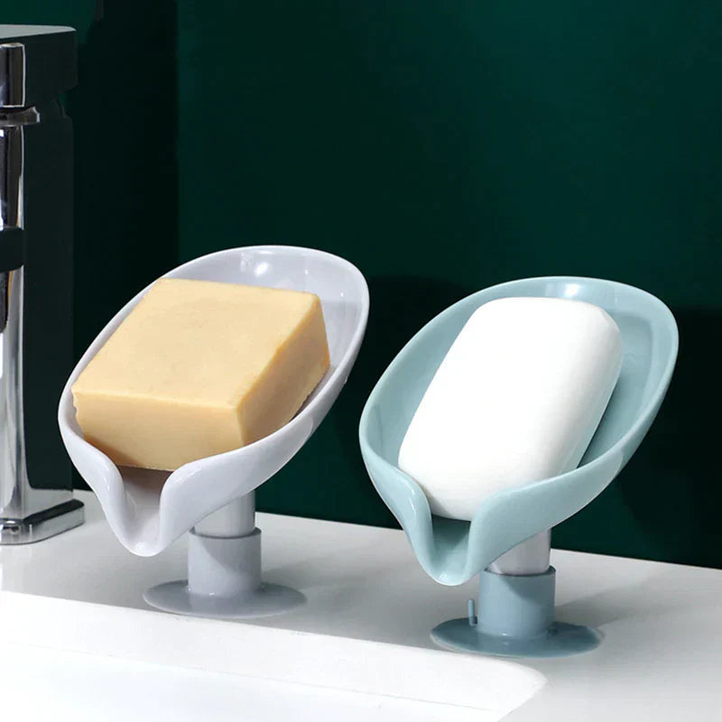 Leaf Shape Drain Soap Holder Self-Draining Soap Dish with Suction Cup