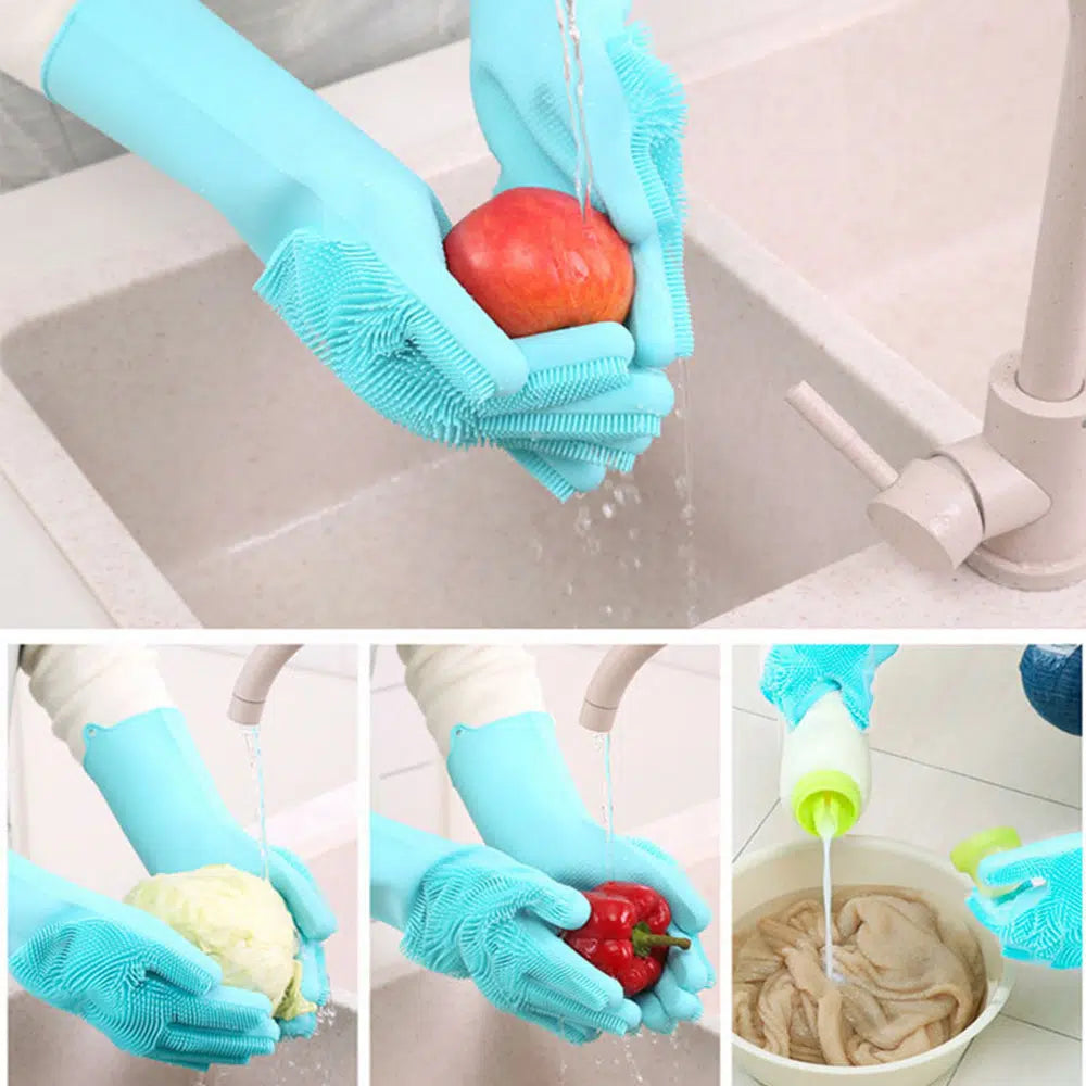 1 Pair Silicone Cleaning Gloves Multipurpose Scrubbing & Cleaning Gloves
