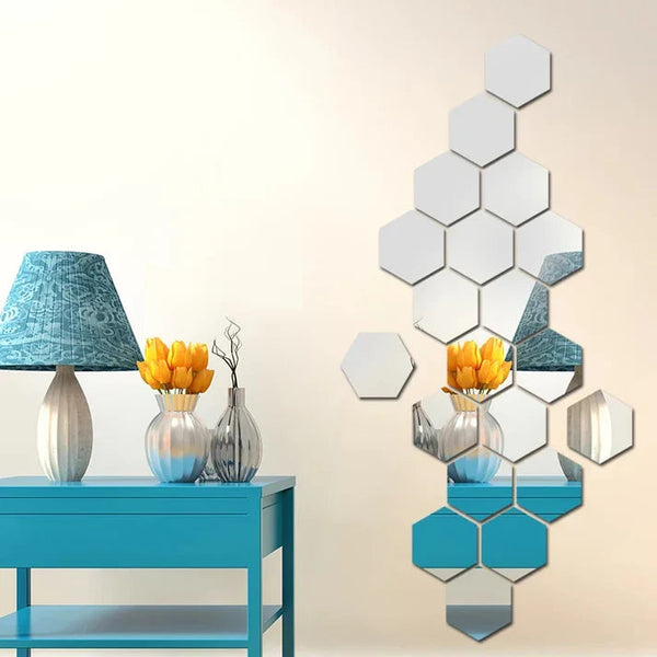 Mirror Hex Shine Silver – 12-Piece Decorative Wall Mirror Set