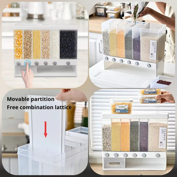 Premium 6 Compartment Rice Dispenser Kitchen Pantry Storage Solution