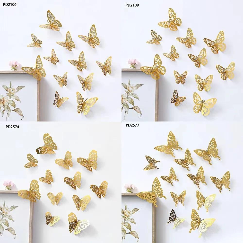 12 Pcs Golden Butterfly Wall Stickers Elegant 3D Home Decor Set