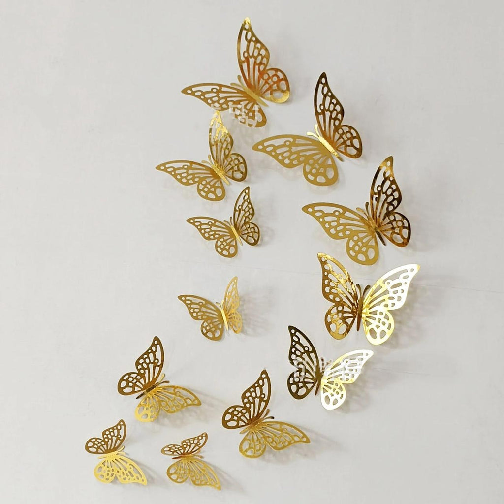 12 Pcs Golden Butterfly Wall Stickers Elegant 3D Home Decor Set
